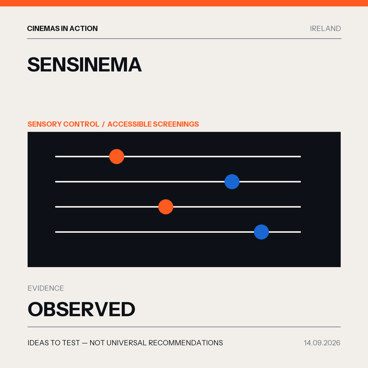 Cinemas in Action editorial graphic for Sensinema sensory-control screenings in Ireland.