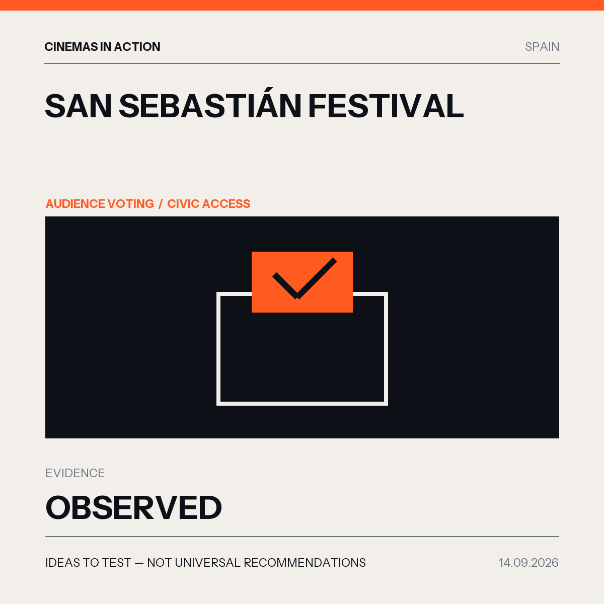 Cinemas in Action editorial graphic for San Sebastián civic participation package in Spain.