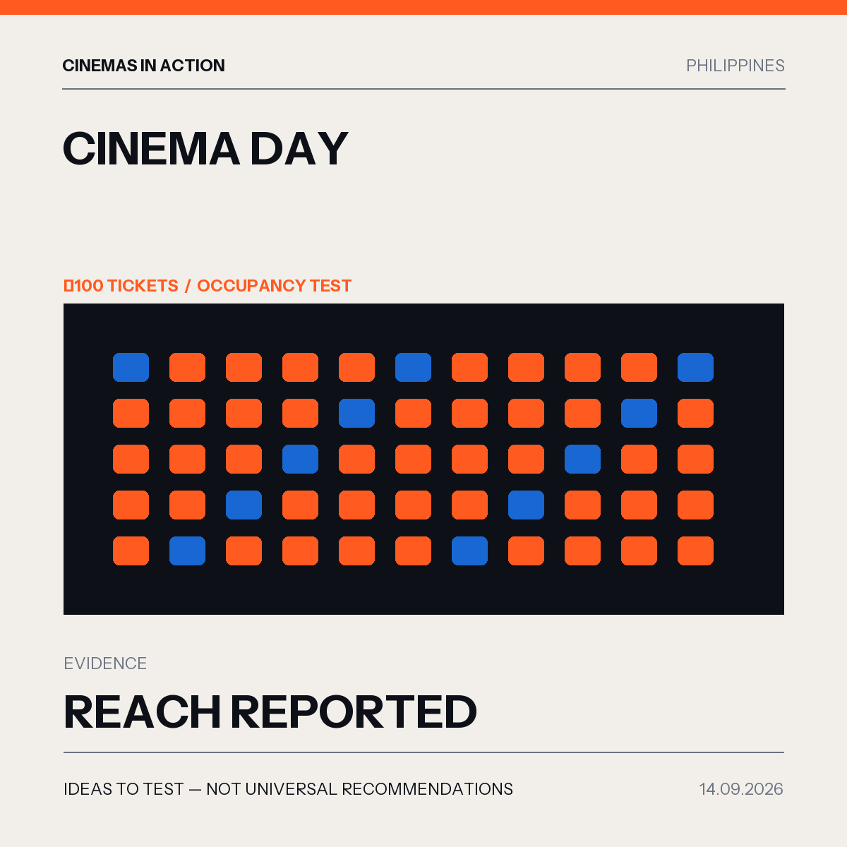 Cinemas in Action editorial graphic for Philippine National Cinema Day 2026 in Philippines.